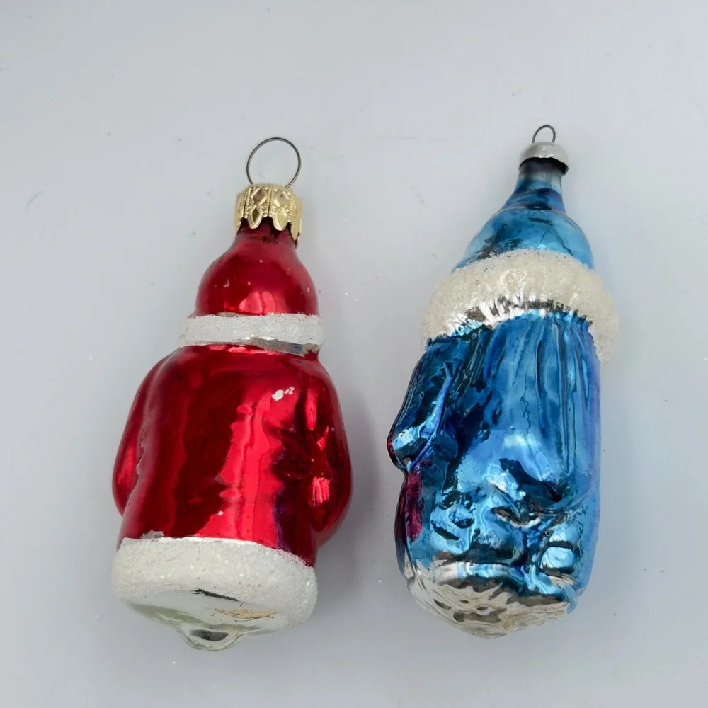 Vtg 2 Blown Glass Ornament Santa Blue Clown‎ Instrument Christmas West Germany